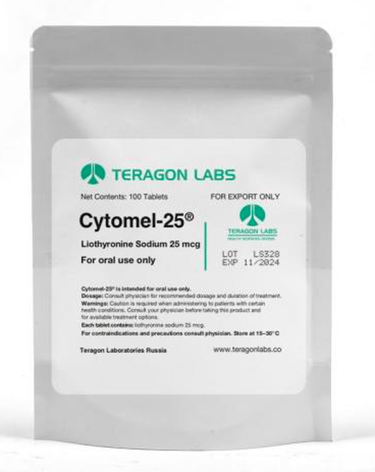 Teragon Labs - T3 (Cytomel), 25mcg/tab 100tabs